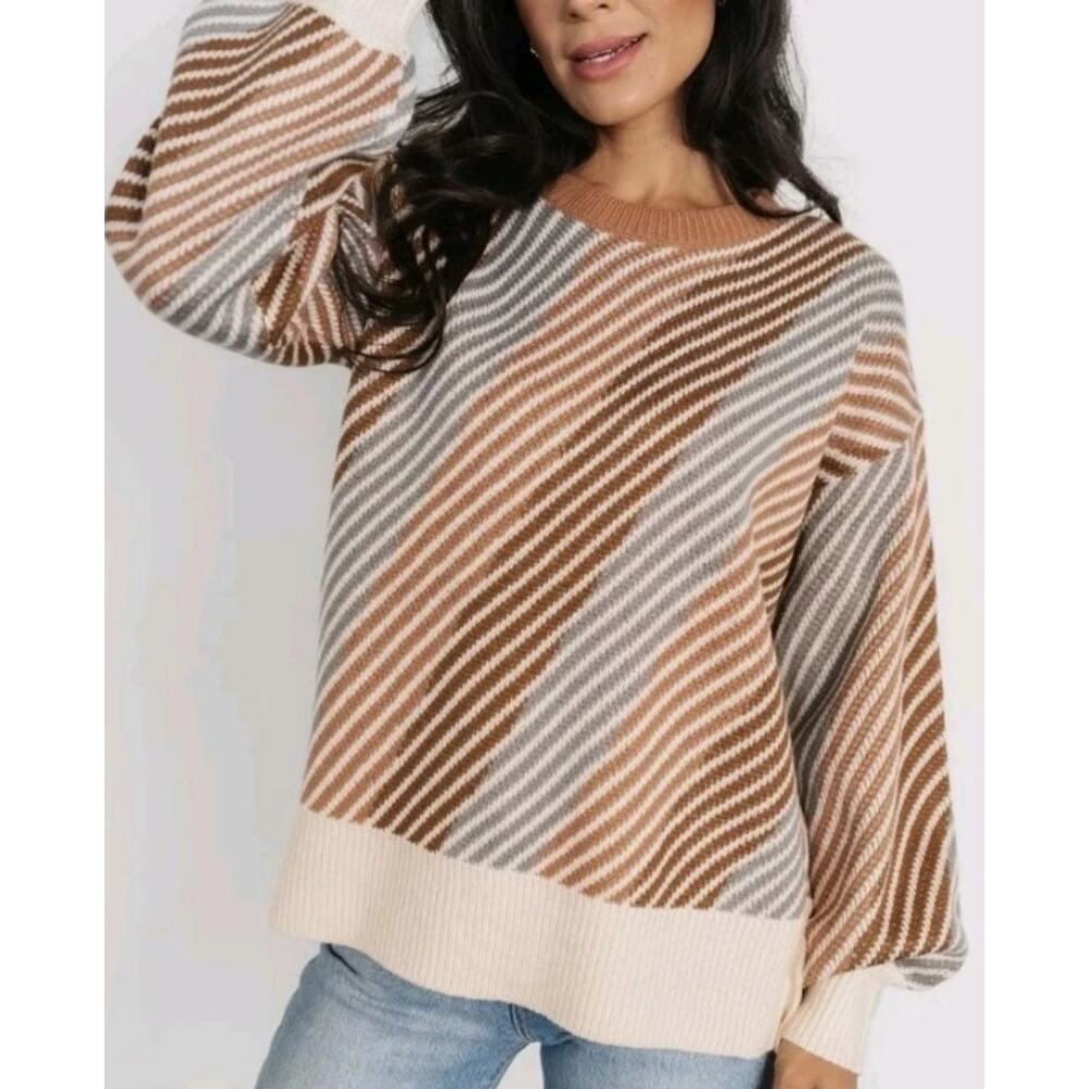 Baltic Born Plus Size 1X Striped Cozy Knit Sweater Brown